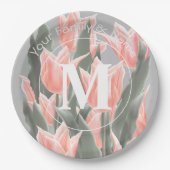Elegant Family Name Monogram Peach Tulips Painting Papieren Bordje (Voorkant)