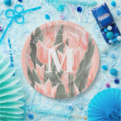 Elegant Family Name Monogram Peach Tulips Painting Papieren Bordje (Feest)