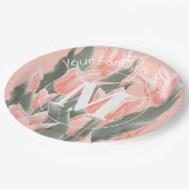 Elegant Family Name Monogram Peach Tulips Painting Papieren Bordje (Gekanteld)