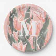 Elegant Family Name Monogram Peach Tulips Painting
