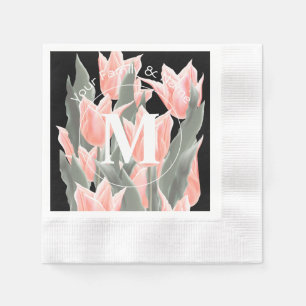 Elegant Family Name Monogram Peach Tulips Painting Servet