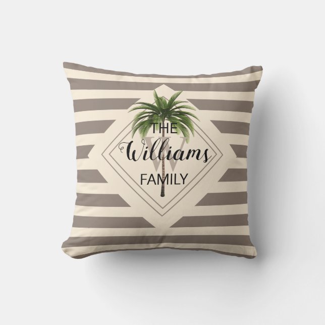 Elegant Family Name Tropical Palm Tree beige Kussen (Voorkant)