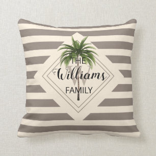 Elegant Family Name Tropical Palm Tree beige Kussen