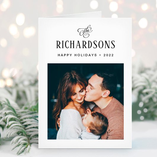 Elegant Family Photo and Name | PRETTIGE FEESTDAGE Feestdagen Kaart