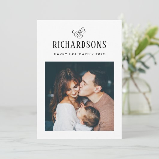 Elegant Family Photo and Name | PRETTIGE FEESTDAGE Feestdagenkaart (Staand voorkant)