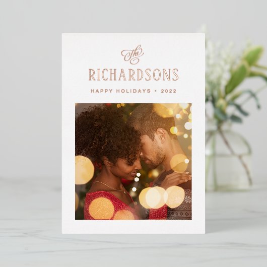 Elegant Family Photo and Name | PRETTIGE FEESTDAGE Folie Feestdagenkaart (Staand Voorkant)