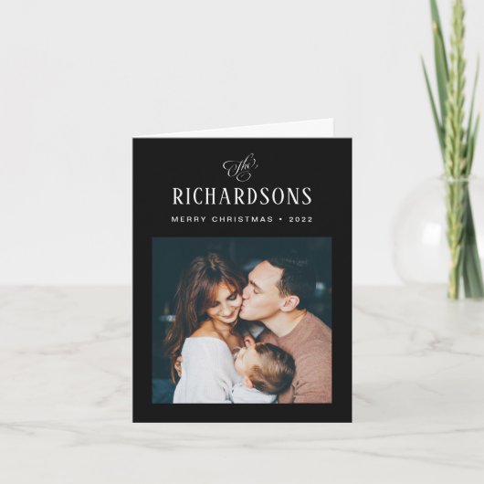 Elegant Family Photo and Name | Vrolijk kerstfeest Feestdagen Kaart (Voorkant)