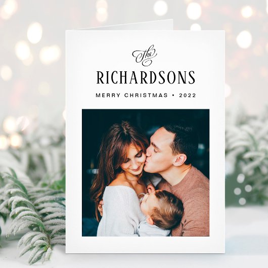 Elegant Family Photo and Name | Vrolijk kerstfeest Feestdagen Kaart