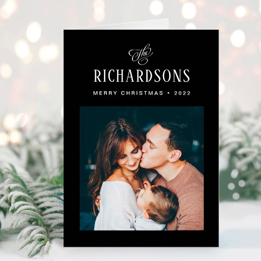 Elegant Family Photo and Name | Vrolijk kerstfeest Feestdagen Kaart