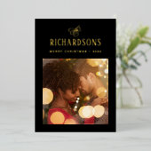 Elegant Family Photo and Name | Vrolijk kerstfeest Folie Feestdagenkaart (Staand Voorkant)