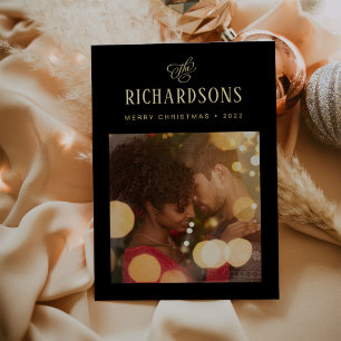 Elegant Family Photo and Name   Vrolijk kerstfeest Folie Feestdagenkaart