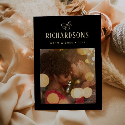 Elegant Family Photo and Name | Warmgewas Folie Feestdagenkaart