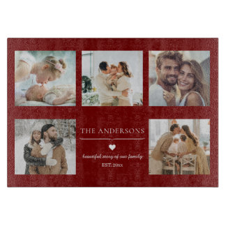 Elegant Family Photo Collage Red Custom Snijplank