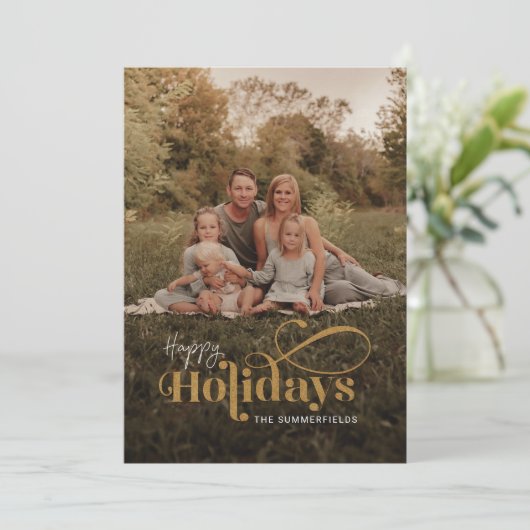 Elegant Family Photo Kerstkalligrafie Feestdagenkaart (Staand voorkant)