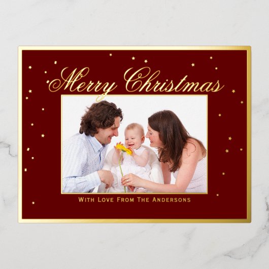 Elegant Family Photo Merry KerstConfetti Folie Feestdagen Briefkaart (Voorkant)