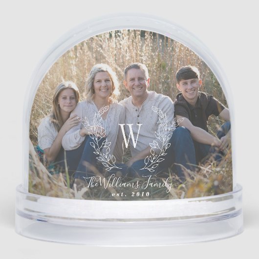 Elegant family photo monogram name personalized sneeuwbol (Voorkant)
