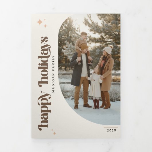 Elegant Family Photo Portrait Collage Christmas Drieluik Aankondiging (Cover)