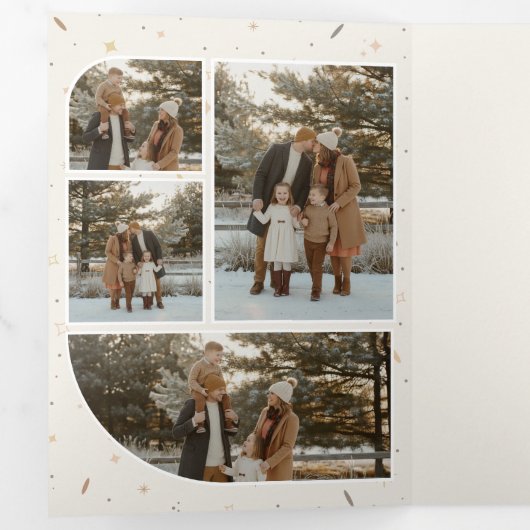 Elegant Family Photo Portrait Collage Christmas Drieluik Aankondiging (Binnenzijde eerst)