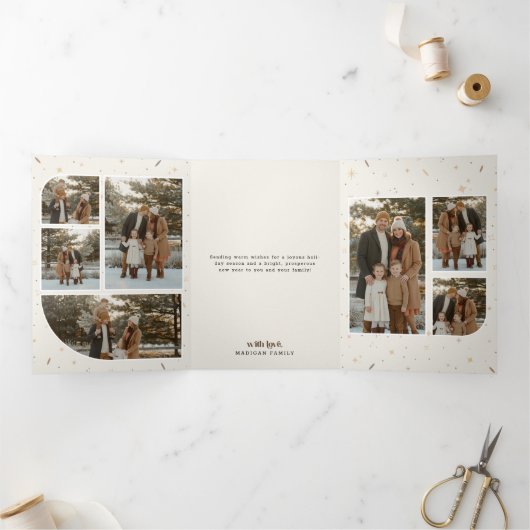 Elegant Family Photo Portrait Collage Christmas Drieluik Aankondiging (Binnen)