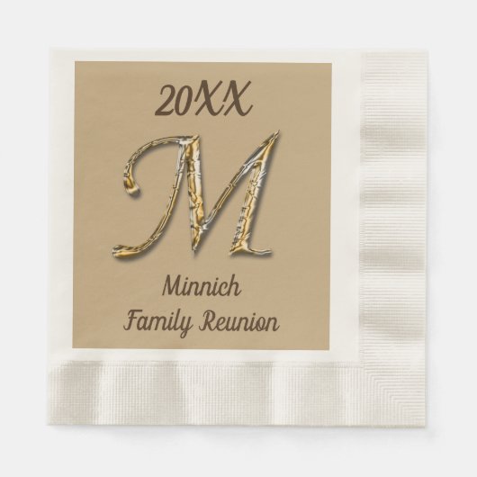 Elegant Family Reunion Gold Letter M Monogram Servet (Voorkant)