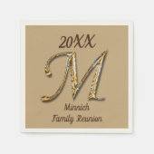Elegant Family Reunion Gold Letter M Monogram Servet (Voorkant)