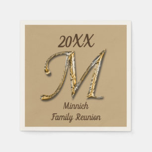 Elegant Family Reunion Gold Letter M Monogram Servet