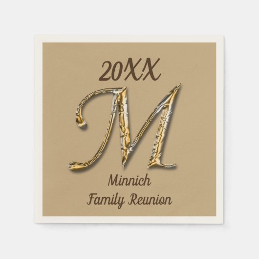 Elegant Family Reunion Gold Letter M Monogram Servet (Voorkant)