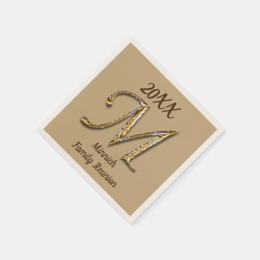 Elegant Family Reunion Gold Letter M Monogram Servet (Hoek)