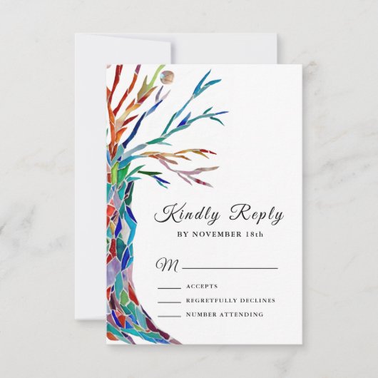 Elegant Family Tree Baptisme Christening RSVP (Voorkant)