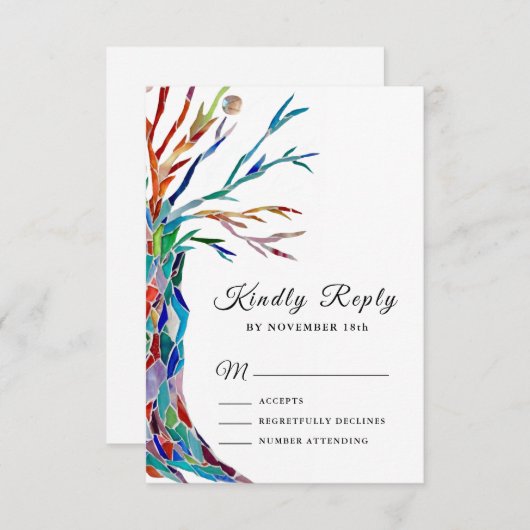 Elegant Family Tree Baptisme Christening RSVP (Voorkant / Achterkant)