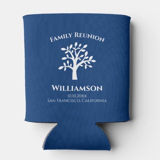 Elegant Family Tree Monogram Blue Blikjeskoeler (Achterkant)
