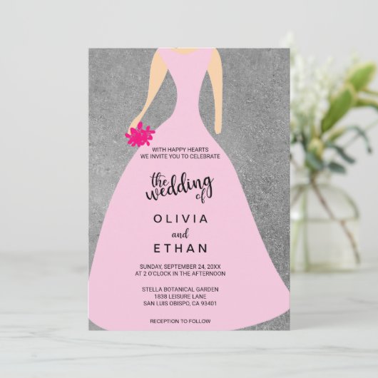 Elegant fancy bruin grijs bruiloft uitnodiging (Staand voorkant)