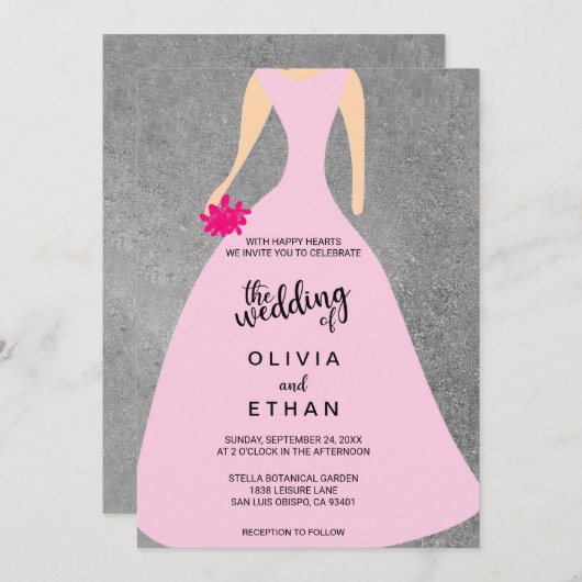 Elegant fancy bruin grijs bruiloft uitnodiging (Voorkant / Achterkant)