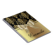 Elegant Fancy chique goud en zwart damast met boog Notitieboek (Rechterzijde)