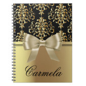 Elegant Fancy chique goud en zwart damast met boog Notitieboek (Voorkant)
