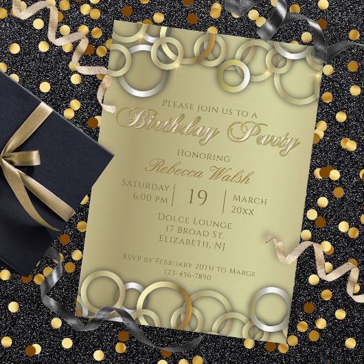 Elegant Fancy Glam Faux Gold Birthday Party Kaart