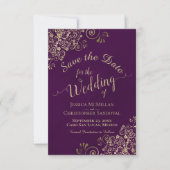 Elegant Fancy Goud Filigraan op Plum Paarse Bruilo Save The Date (Voorkant)