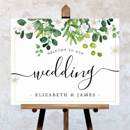 Elegant Fancy Manuscript Waterverf Greenery Weddin Poster