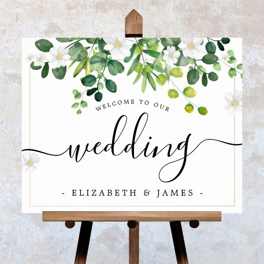 Elegant Fancy Manuscript Waterverf Greenery Weddin Poster