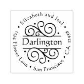 Elegant Fancy Ronde Classic Bruiloft Retouradres Zelfinktende Stempel (Design)