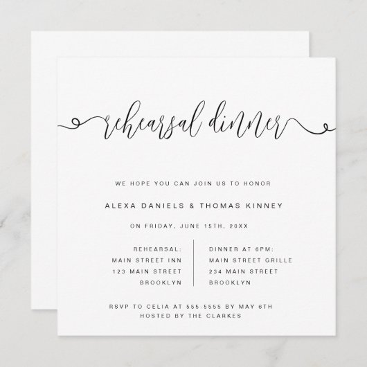 Elegant fancy script repetitie diner uitnodiging (Voorkant / Achterkant)