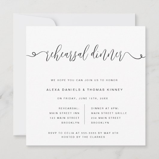 Elegant fancy script repetitie diner uitnodiging (Voorkant)