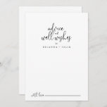 Elegant Fancy Script Wedding Well Wishes Advieskaart<br><div class="desc">Deze elegante fancy scriptbruiloft wenst een goede advieskaart voor een rustige bruiloft. Het eenvoudige en elegante ontwerp kenmerkt klassieke en fancy manuscripttypografie in zwart. Deze kaarten zijn perfect voor een bruiloft, vrijgezellenfeest, baby shower, graduatiedag en nog veel meer. Pas de kaarten aan met de namen van de bruid en de...</div>