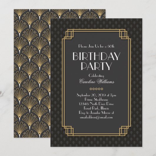 Elegant Fans Art Deco Birthday Party Kaart (Voorkant / Achterkant)