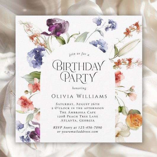 Elegant Fantasy Floral Birthday Party Kaart