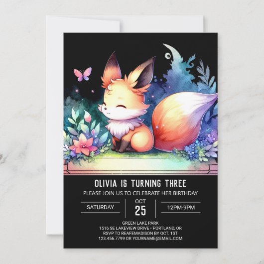 Elegant Fantasy Fox Verjaardag digitaal Kaart (Voorkant)