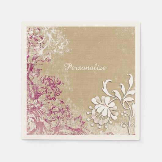 Elegant Fantasy Paarse White Flowers personalisere Servet (Voorkant)