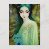 Elegant Fantasy Woman Portret in groen en blauw Briefkaart (Voorkant)