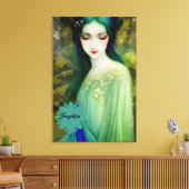 Elegant Fantasy Woman Portret in groen en blauw Canvas Afdruk (Insitu (Woonkamer))