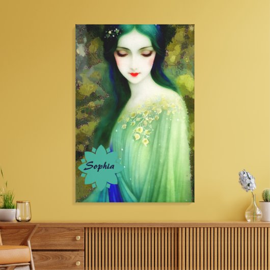 Elegant Fantasy Woman Portret in groen en blauw Canvas Afdruk (Insitu (Woonkamer))
